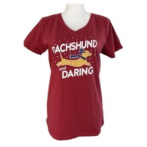 Life is Good "Dachshund and Dashing" Graphic Dog Short Sleeve Tee Red Size‎ M